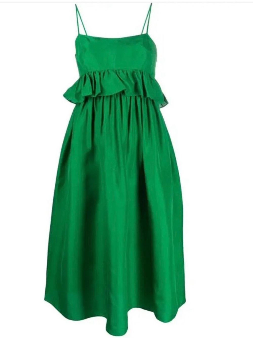 Ulla Johnson bright apple green silk spaghetti strap midi dress